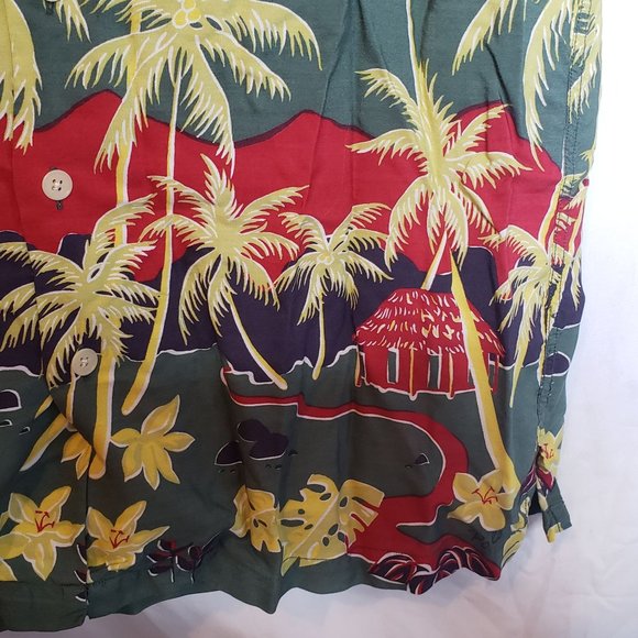 Vintage Polo Sport Hawaiian Shirt Rayon Large Palm Trees Green - Picture 2 of 7